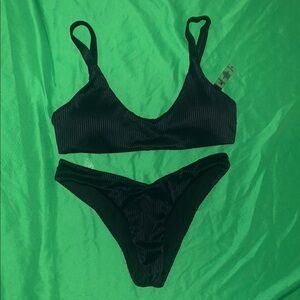 Tinibikini Black Ribbed Bikini Set size Small